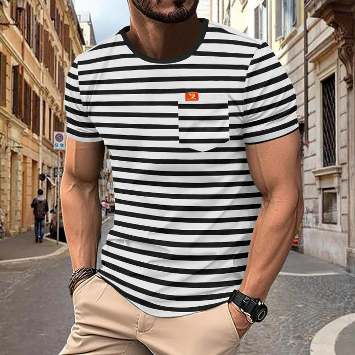 Men's nautical inspired striped T-shirt with chest pocket and slub jersey Mune Fashion