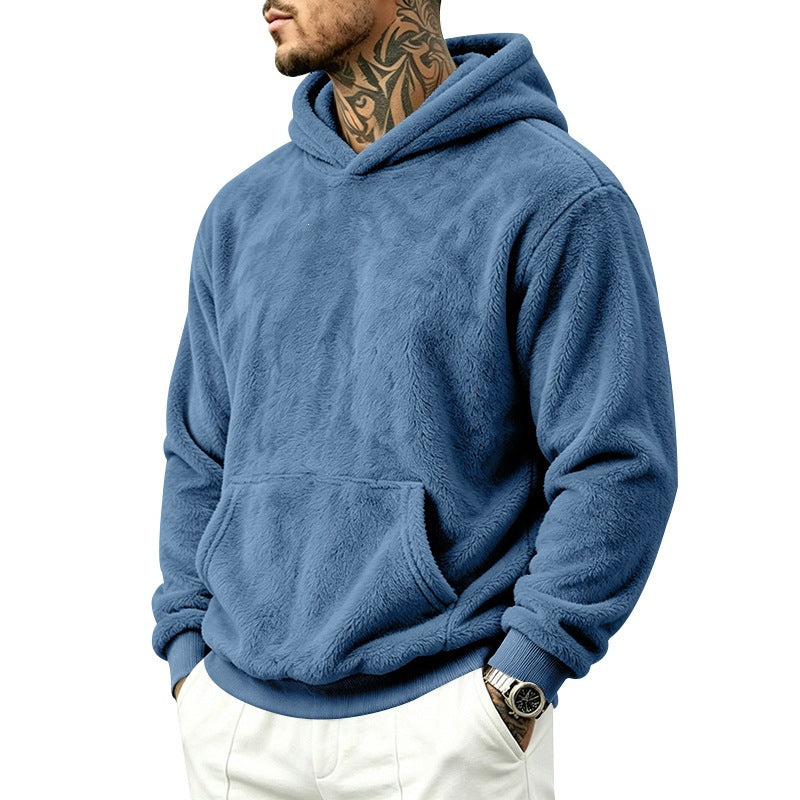Men's Cozy Fleece Hoodie with Kangaroo Pocket and Ribbed Hem Mune Fashion
