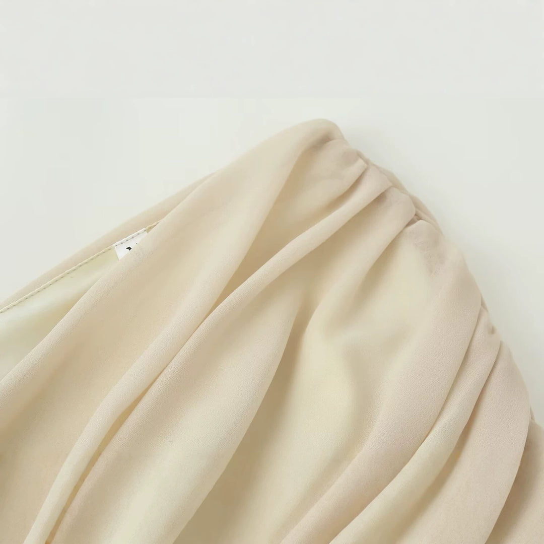 Women Draped Chiffon Top with Deep V-Neck and Ruffle Cape Drune