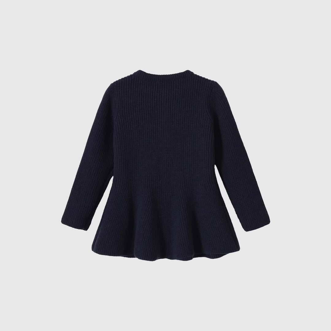 Women's knitted cardigan with tailored peplum silhouette and golden decorative buttons Mune Fashion