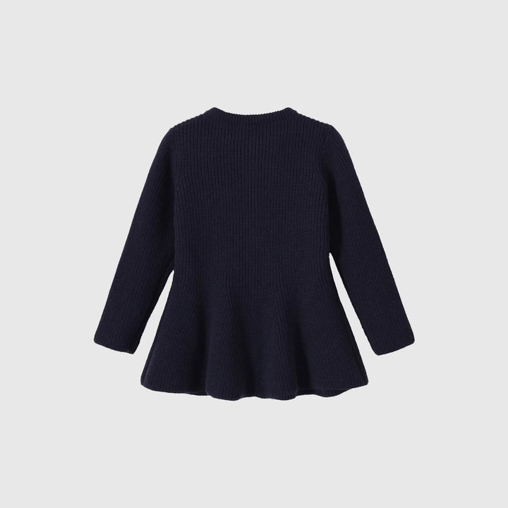 Women's knitted cardigan with tailored peplum silhouette and golden decorative buttons Mune Fashion