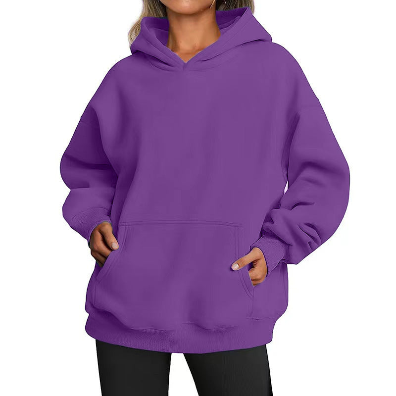 Women extra long oversized hoodie in boxy cut with kangaroo pocket and ribbed hem Mune Fashion