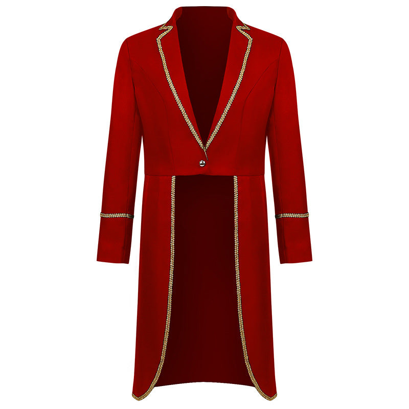 Women's longer tailored blazer coat with gold chain detail and single-breasted closure Mune Fashion