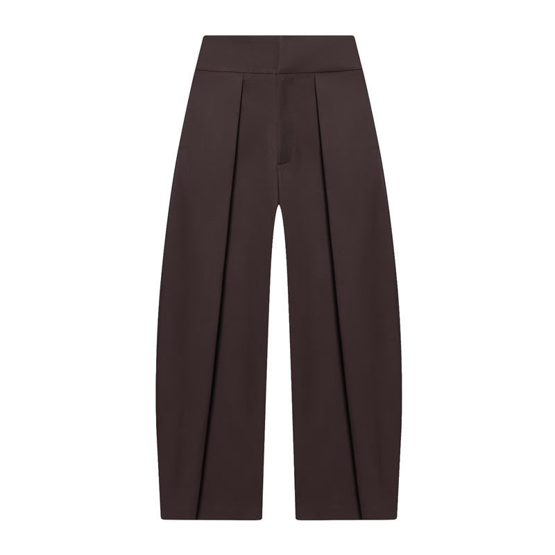 Women's Wide Pleated Jersey Pants with High Waist and Crease Mune Fashion