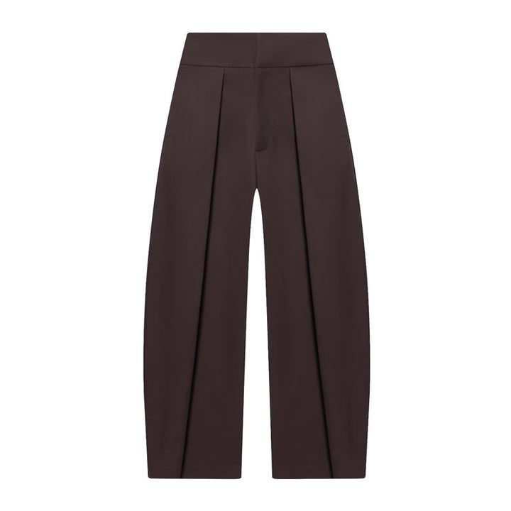 Women's Wide Pleated Jersey Pants with High Waist and Crease Mune Fashion