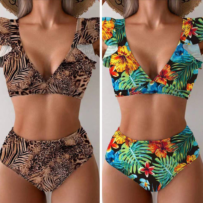 Women Bikini Set with playful ruffles and floral patterns Mune Fashion
