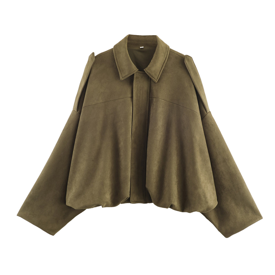 Women's oversized cape jacket with concealed front placket, collar, and balloon-shaped hem Mune Fashion