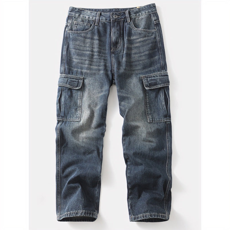 Men's cargo jeans with patch leg pockets and used wash Mune Fashion