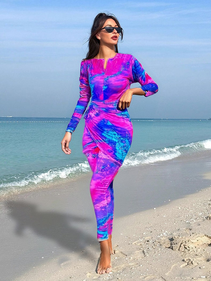 Women's Sporty Long Sleeve Swimsuit with Shaping Design Mune Fashion