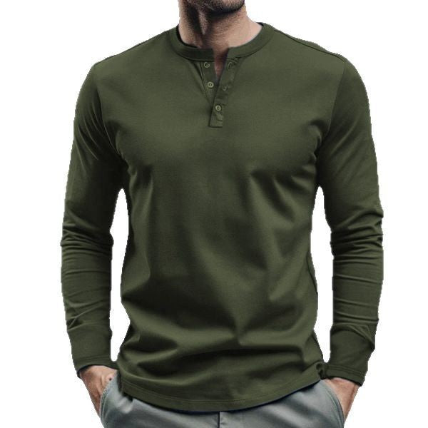 Men's long-sleeve Henley longsleeve with standing collar, 3-button placket, and elastic cotton stretch Mune Fashion