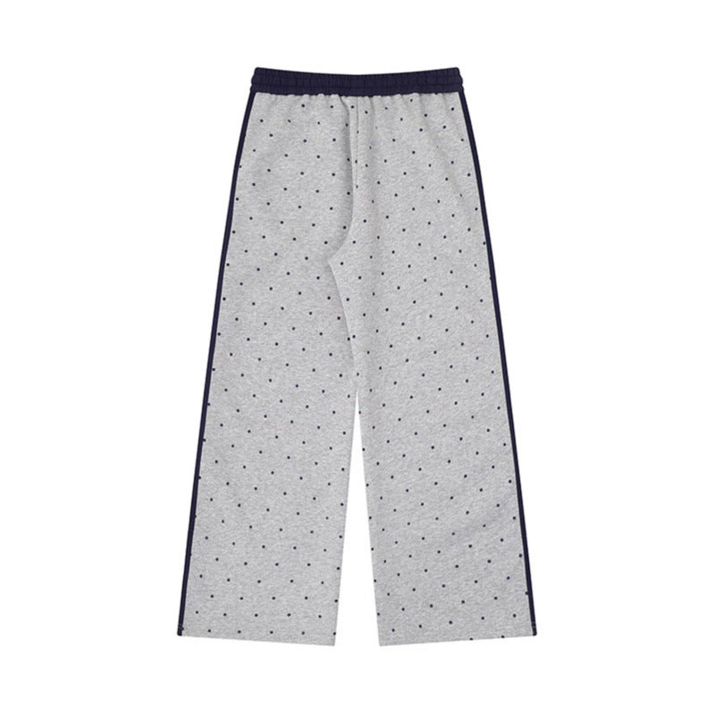 Women's Wide Relaxed Lounge Pants in Palazzo Cut with Comfort Waistband, Drawstring and Side Contrast Stripes Mune Fashion