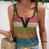 Women's casual fine knit top with V-inset and double spaghetti straps Mune Fashion