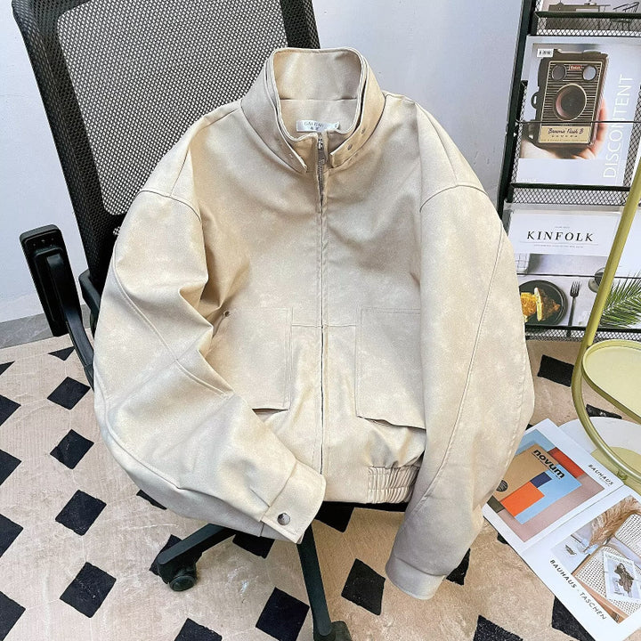 Men's Short Stand-Up Collar Jacket made of Faux Suede with Full Zip Mune Fashion
