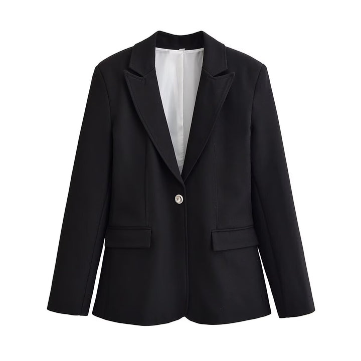 Women Timeless Tailored Blazer with Single Button Closure, Notched Lapel and Flap Pockets Mune Fashion