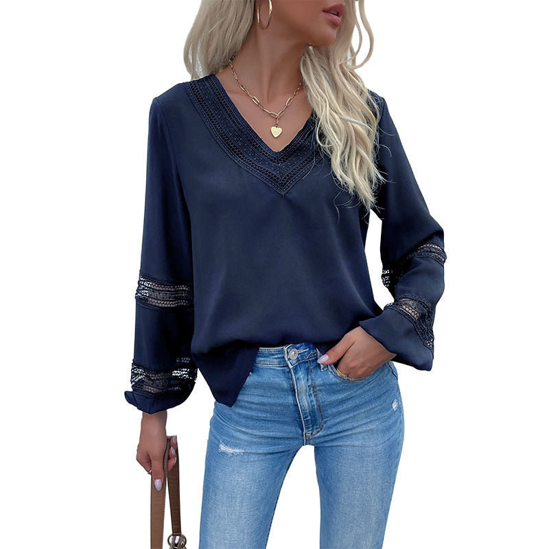 Women Elegant Blouse with Lace Details Mune Fashion