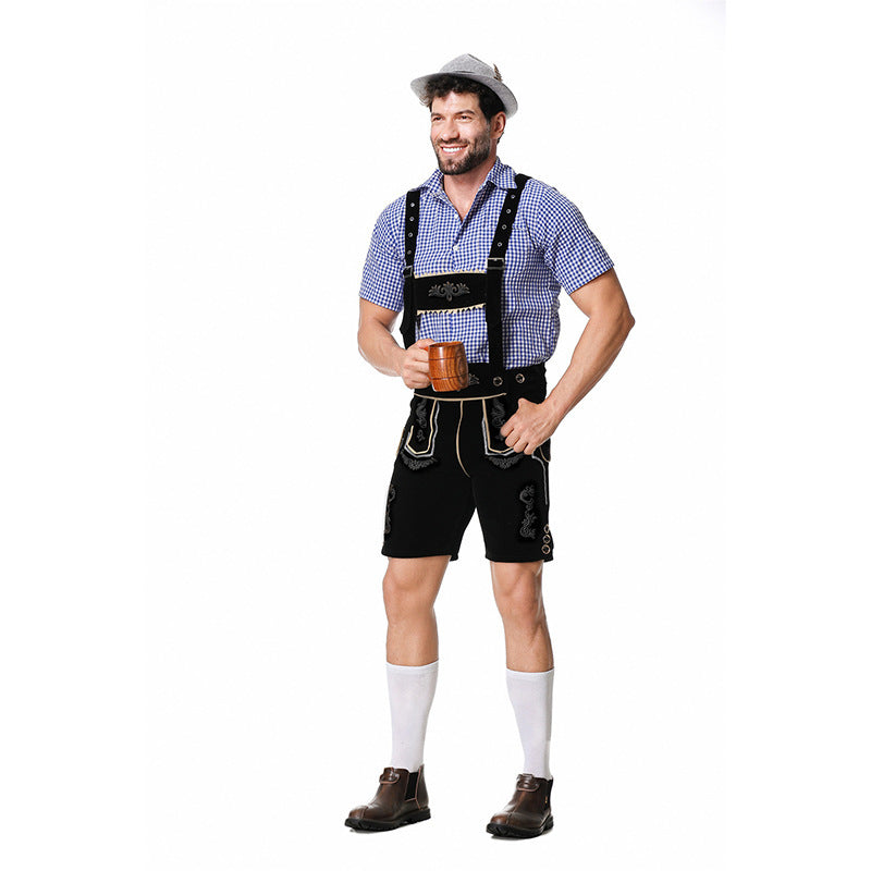 Men's Bavarian Trachten Set Knee Breeches with Embroidered Front Mirror and Adjustable Suspenders Mune Fashion