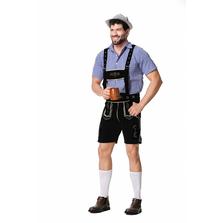 Men's Bavarian Trachten Set Knee Breeches with Embroidered Front Mirror and Adjustable Suspenders Mune Fashion