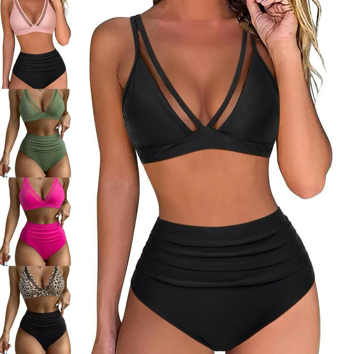 Women's Stylish Bikini Set with High Waistbands and Intricate Lace-up Details Mune Fashion