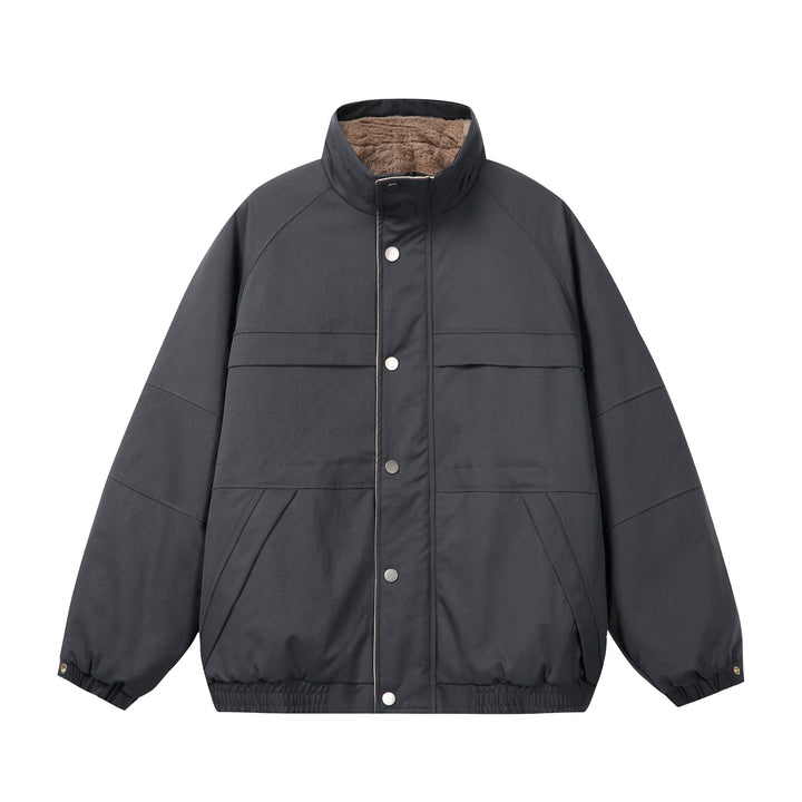 Unisex Short Cut Boxy Puffer Jacket with High Collar and Teddy Lining Mune Fashion
