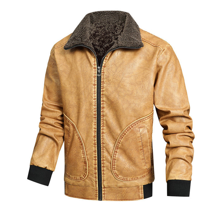 Men's Vintage Bomber Jacket made of faux leather with Sherpa lining and ribbed cuffs Mune Fashion