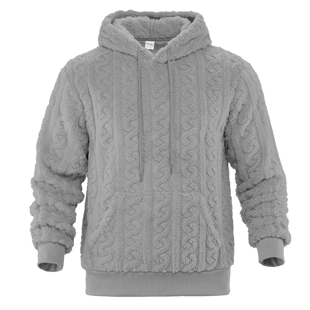 Men's fluffy sherpa hoodie with cable knit pattern, kangaroo pocket and ribbed cuffs Mune Fashion