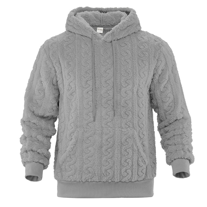 Men's fluffy sherpa hoodie with cable knit pattern, kangaroo pocket and ribbed cuffs Mune Fashion
