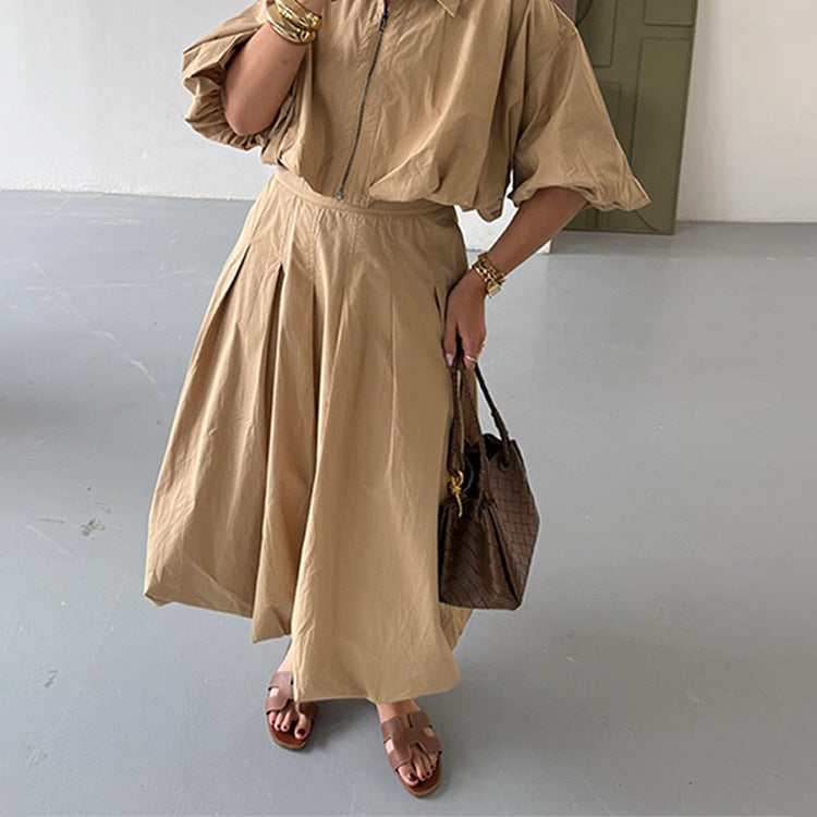 Women Tailored A-Line Midi Skirt with Pleats & High Waist Mune Fashion