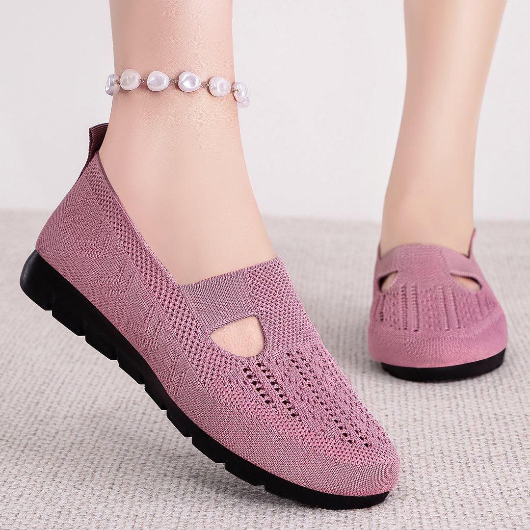 Women's breathable knitted Mary-Jane slipper with elastic strap and non-slip wedge sole Mune Fashion