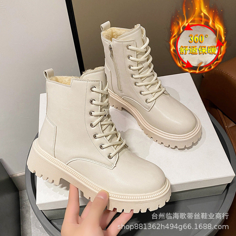 Ladies Lined Lace-up Biker Boots with Thick Profil Sole Mune Fashion