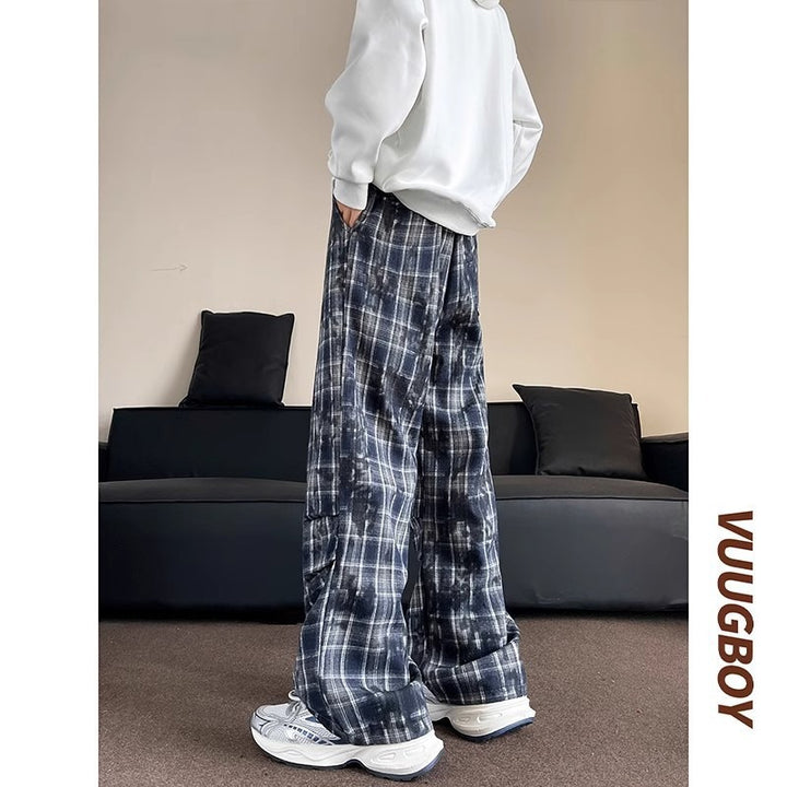 Men's wide checkered flannel pants with drawstring in baggy cut Mune Fashion