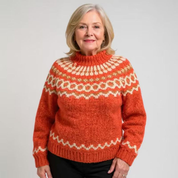 Women's cozy Norwegian knit sweater with stand-up collar and oversized fit Mune Fashion