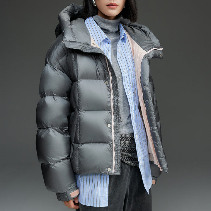 Women Short Quilted Down Jacket with Hood Mune Fashion