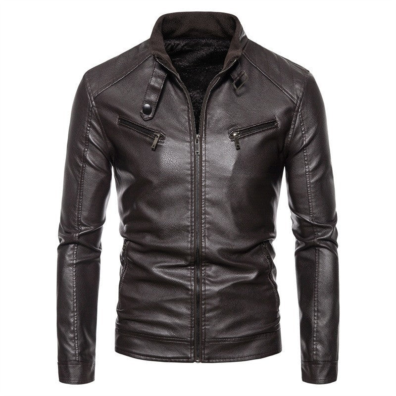 Men's Slim-Fit Faux Leather Biker Jacket with Stand Collar, Zipper Pockets, and Soft Inner Lining Mune Fashion