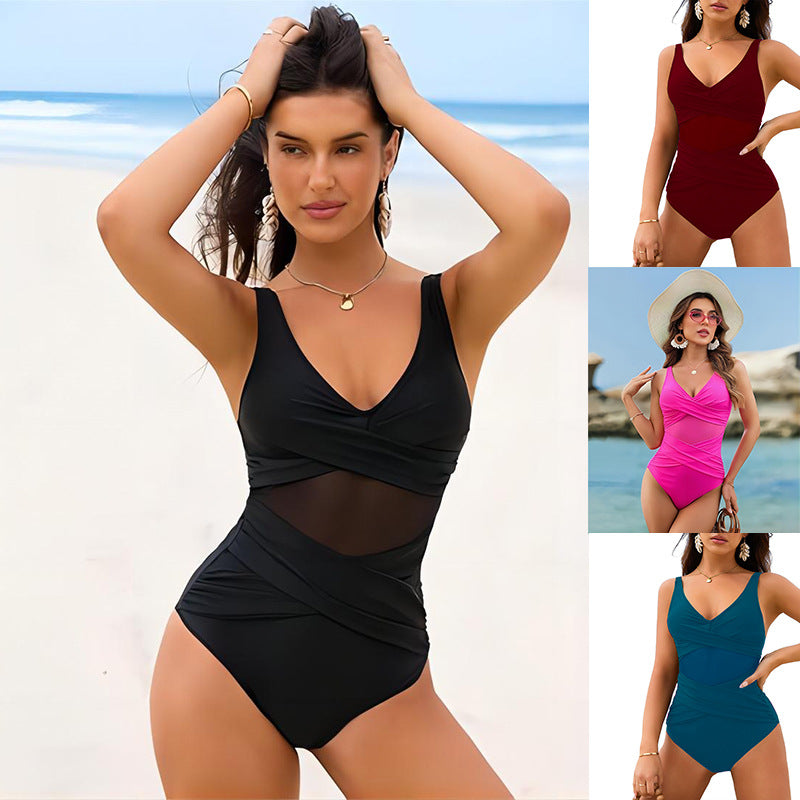 Women’s One-Piece Swimsuit with Sophisticated Wrap Design and Elastic Inserts Mune Fashion