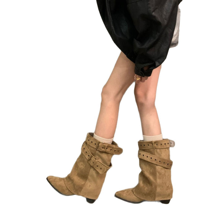 Ladies Elegant Ankle Boots with Strap Decor Mune Fashion