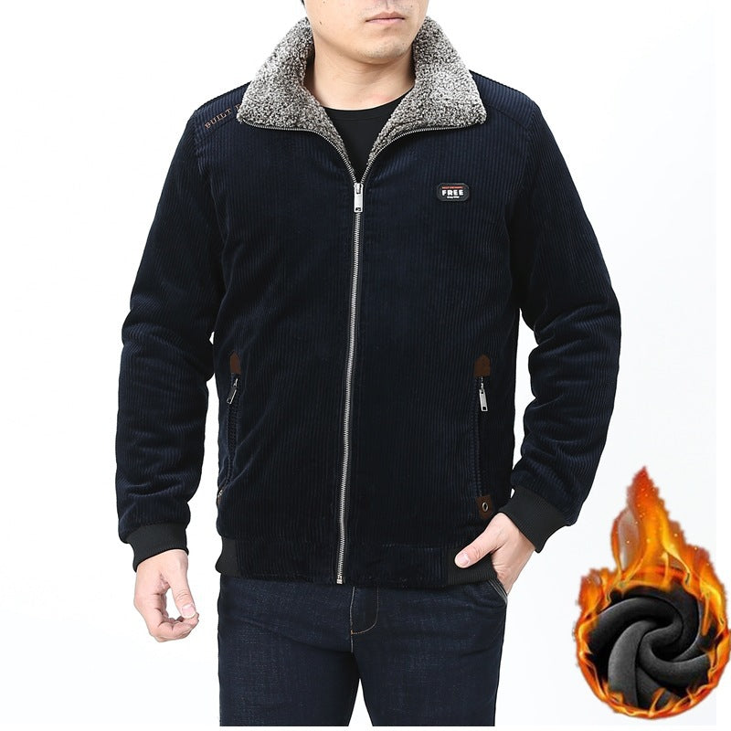 Men's Cord Field Jacket with cozy Teddy fleece lining and stand-up collar Mune Fashion