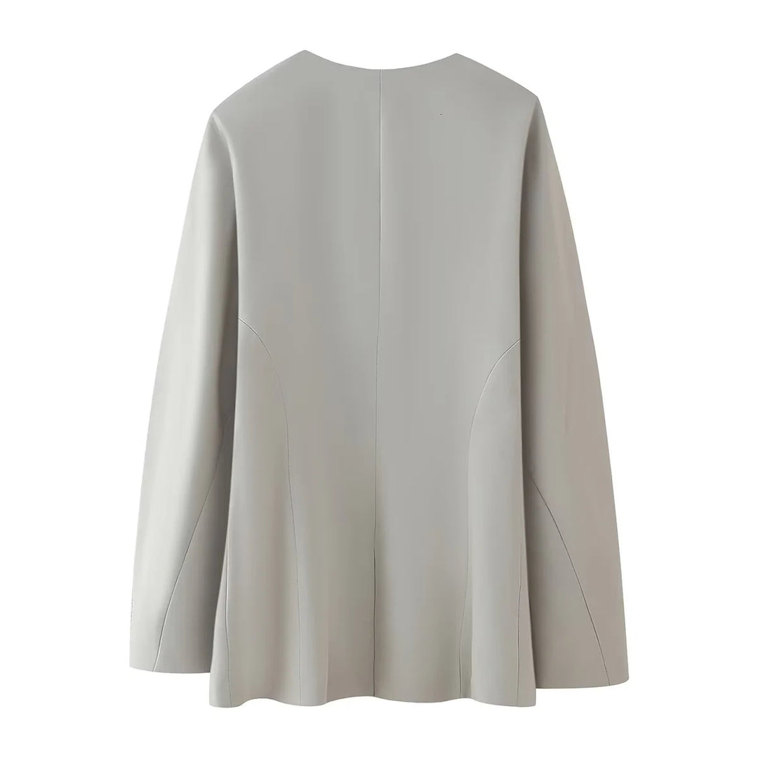 Women's minimalist V-neck blazer jacket with concealed placket and narrow welt pockets Mune Fashion
