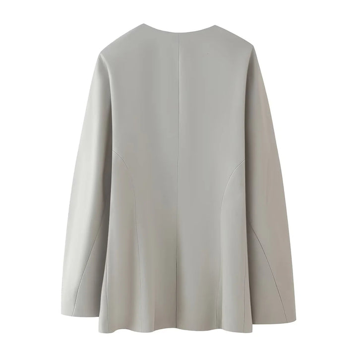 Women's minimalist V-neck blazer jacket with concealed placket and narrow welt pockets Mune Fashion