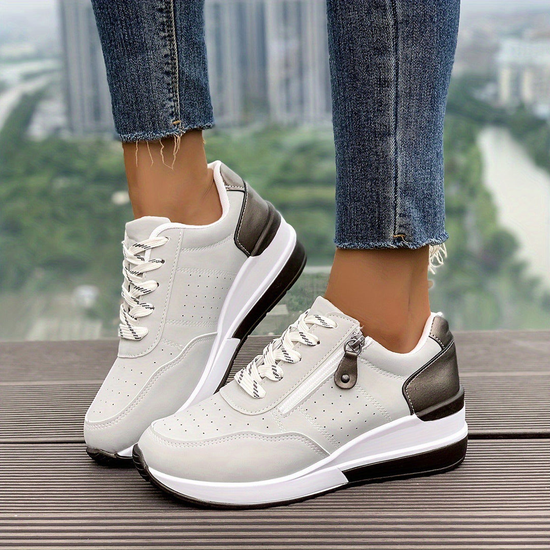 Damen Komfort-Keil-Sneaker mit seitlichem Zipper und dämpfender Plateau-Sohle Mune Fashion