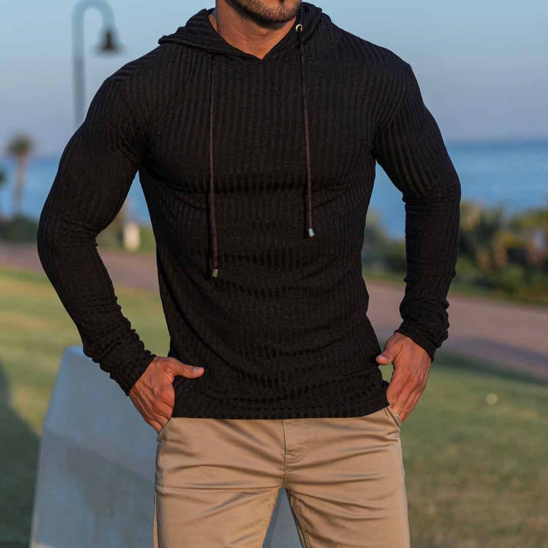 Men's close-fitting ribbed knit hooded long sleeve with slim fit and elastic content Mune Fashion
