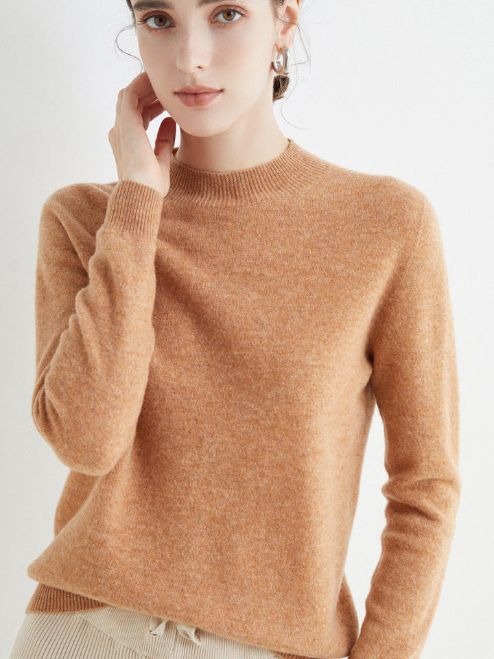 Women's Short Mock Neck Sweater in Cashmere Look with Light Fuzzy Texture Mune Fashion