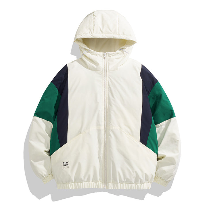 Unisex hooded quilted jacket in color block look with elastic hem, kangaroo pockets & light thermal lining Mune Fashion