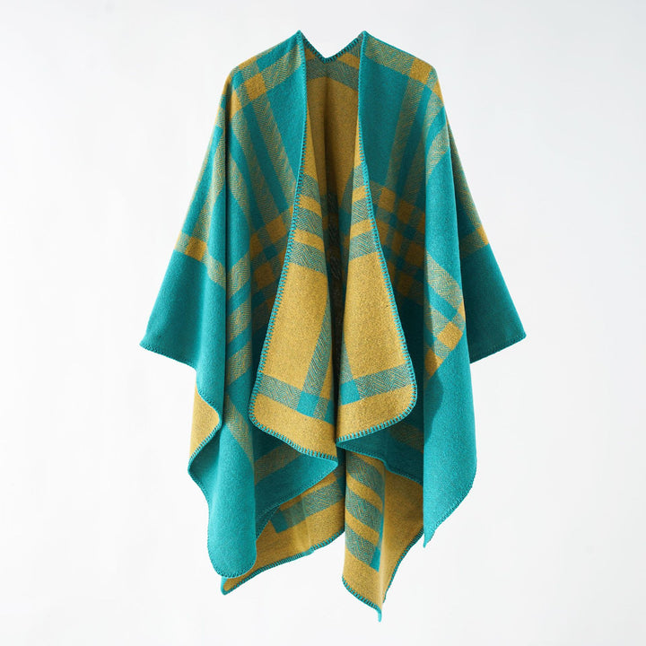 Women's Oversized Web Poncho in Boxy Kimono Cut with Geometric Check Structure Mune Fashion
