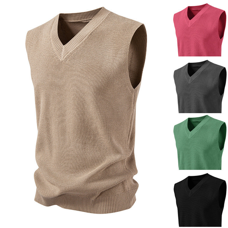 Men's knitted V-neck vest with fine structured knit Mune Fashion