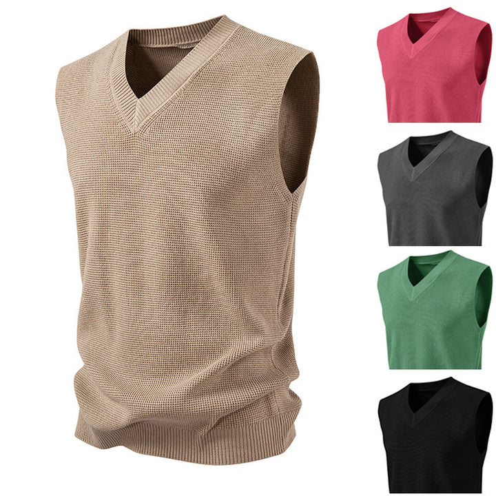 Men's knitted V-neck vest with fine structured knit Mune Fashion