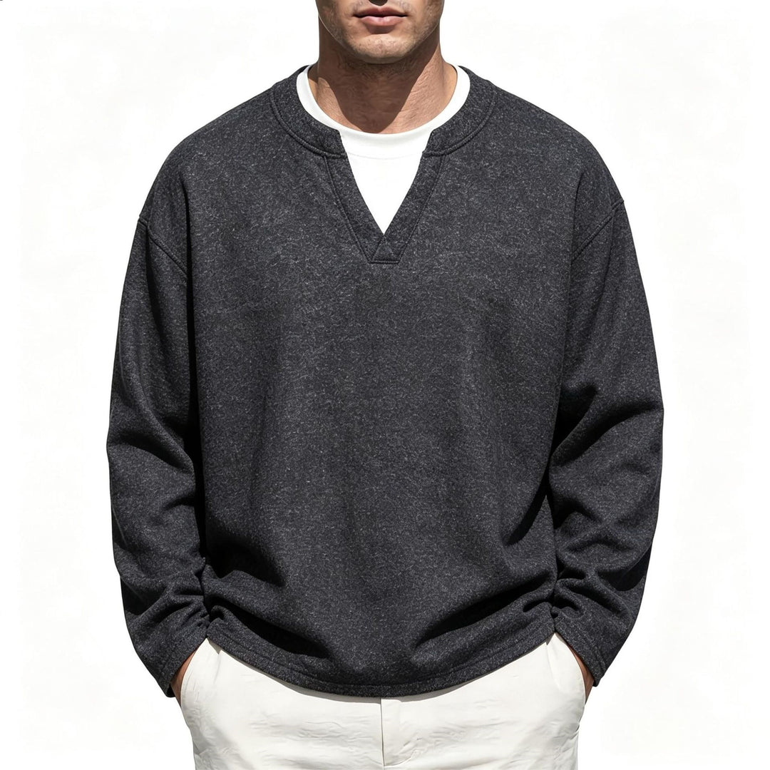 Men's Oversize Sweatshirt with V-Neck and Mélange Texture Mune Fashion