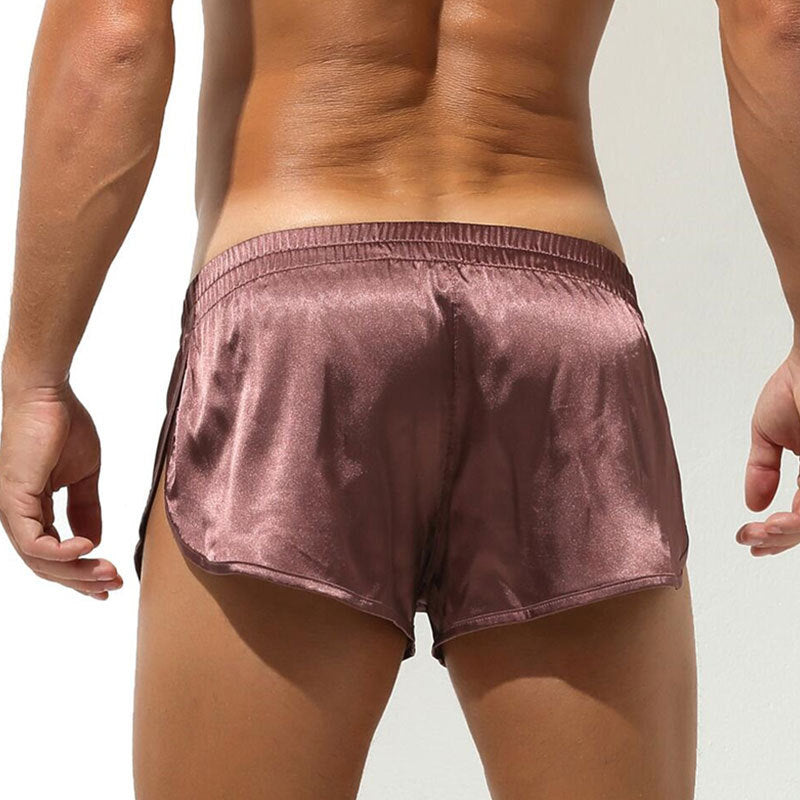 Men's short satin sleep shorts with elastic waistband and side slit Mune Fashion