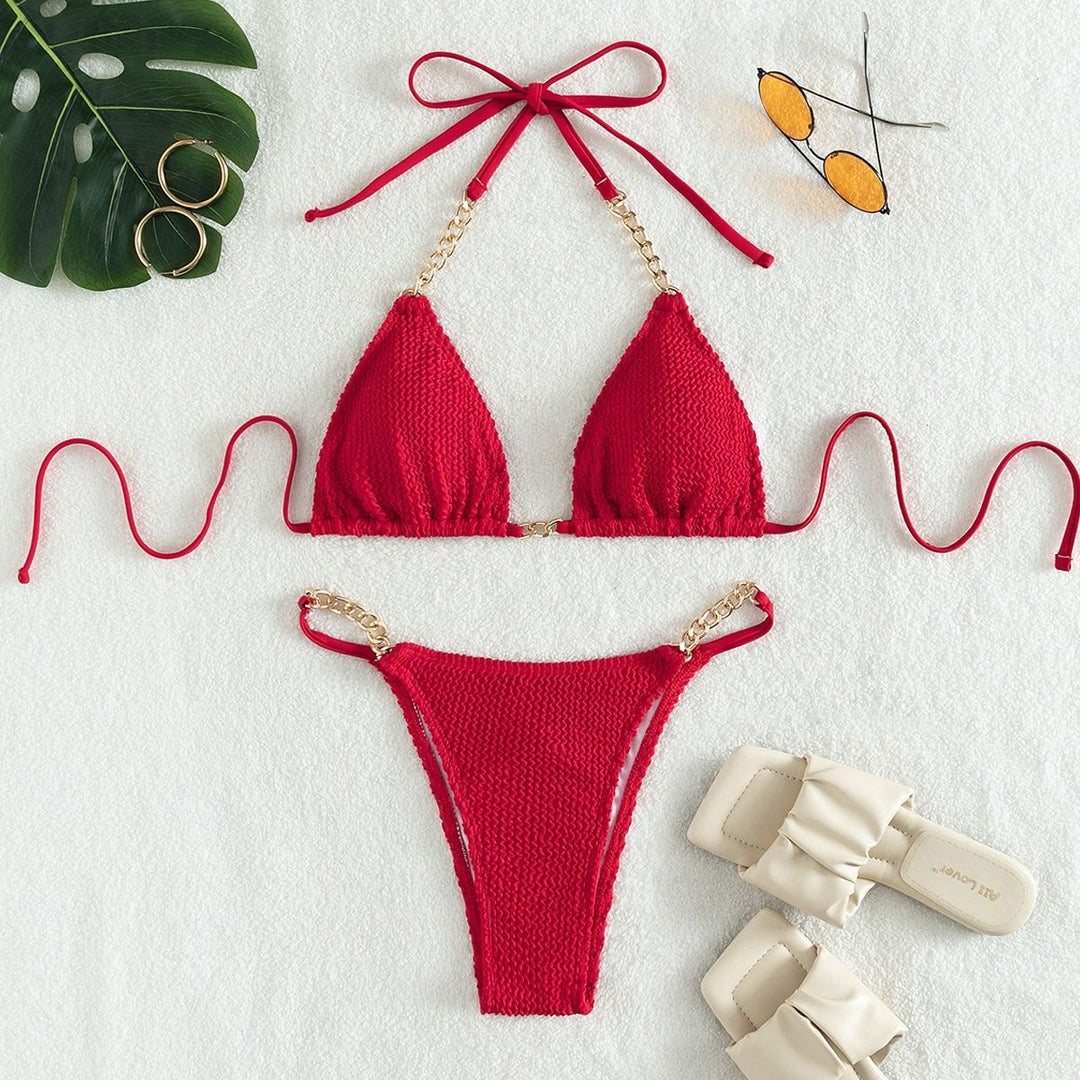 Women's Triangle Bikini with Elegant Chain Accents Mune Fashion