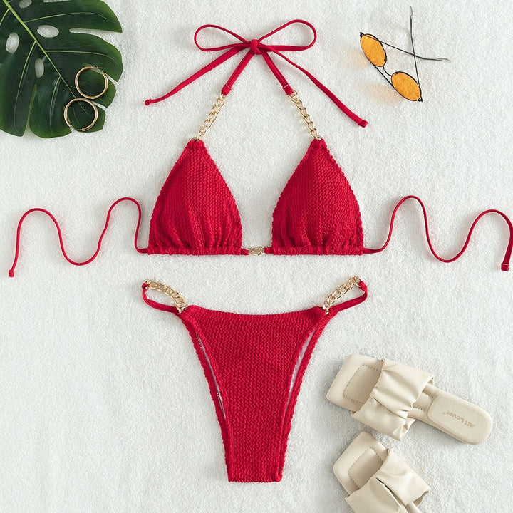 Women's Triangle Bikini with Elegant Chain Accents Mune Fashion