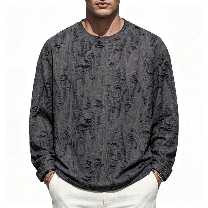 Men's Oversized Sweatshirt with Frayed Look and Structured Ribbed Optics Mune Fashion